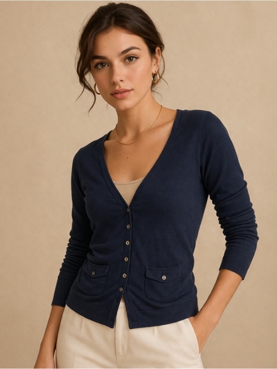 Atmosphere Sweaters - Navy Button Cardigan Lightweight Classic Layering Soft Minimal 14